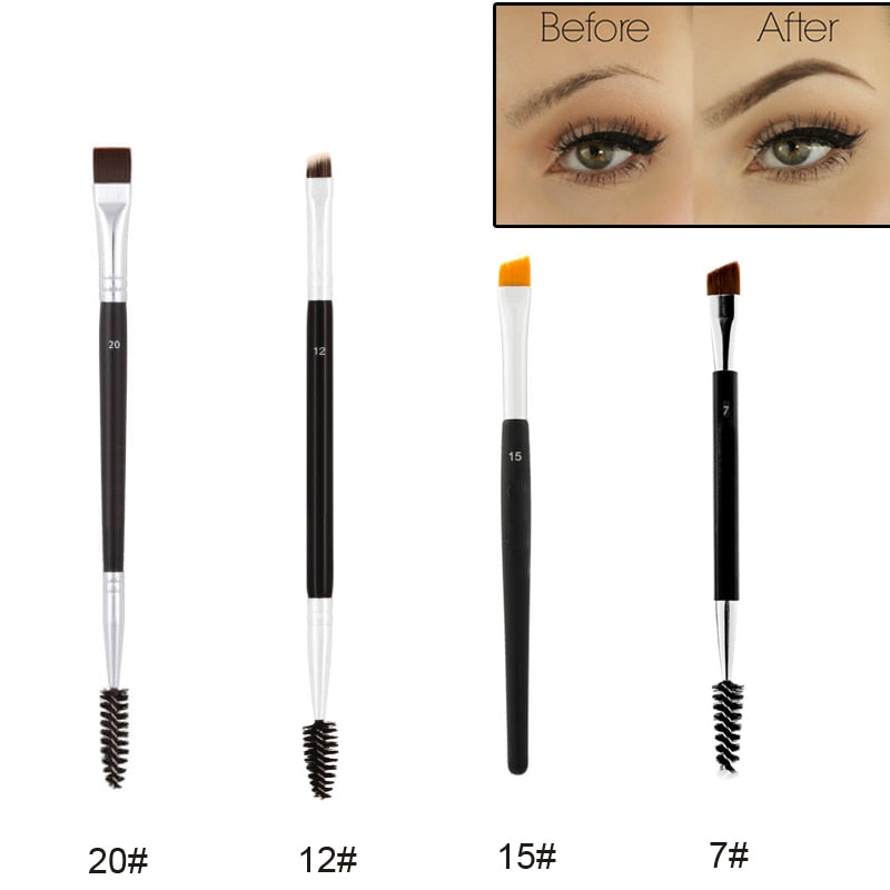 Professional Dual Sided Duo Brow Brush 12# 15# 7# 20# Eyebrow Enhancer Angled Eyebrow Brush + Comb Beauty Makeup Tool 1PCS