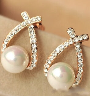 Jewelry New Brand Design Gold Color Pearl Stud Earrings For Women 2017 New Accessories Wholesale