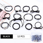 12Pcs/Set High Elastic Hair Bands Solid Pearl Stretch Hair Ties For Women Girls Ponytail Holder Hair Ropes Hair Accessories