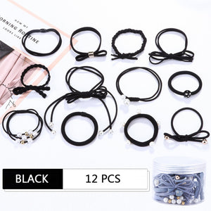 12Pcs/Set High Elastic Hair Bands Solid Pearl Stretch Hair Ties For Women Girls Ponytail Holder Hair Ropes Hair Accessories