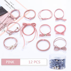 12Pcs/Set High Elastic Hair Bands Solid Pearl Stretch Hair Ties For Women Girls Ponytail Holder Hair Ropes Hair Accessories