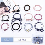 12Pcs/Set High Elastic Hair Bands Solid Pearl Stretch Hair Ties For Women Girls Ponytail Holder Hair Ropes Hair Accessories