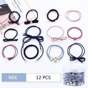 12Pcs/Set High Elastic Hair Bands Solid Pearl Stretch Hair Ties For Women Girls Ponytail Holder Hair Ropes Hair Accessories
