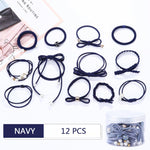 12Pcs/Set High Elastic Hair Bands Solid Pearl Stretch Hair Ties For Women Girls Ponytail Holder Hair Ropes Hair Accessories