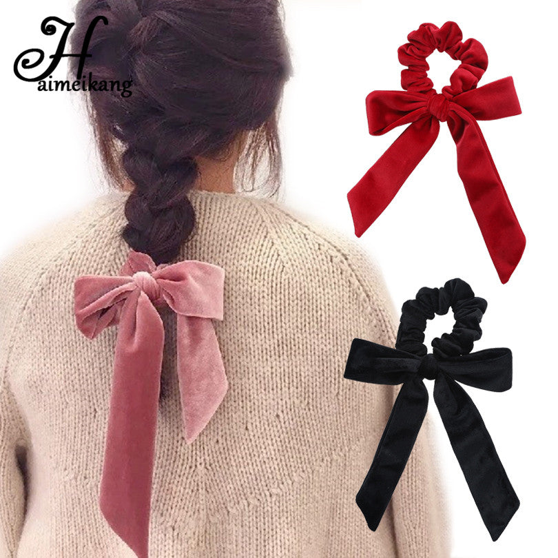 Haimiekang Cute Girl Hair Rope Velvet Scrunchies Bowknot Elastic Hair Bands for Women Bow Ties Ponytail Holder Accessories