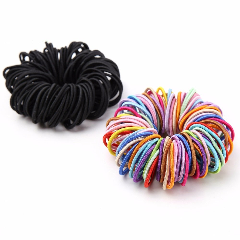100pcs/lot Girls Elastic Hair Bands Ponytail Holder Rubber Bands Hair Accessories Women Multicolor Tie Gum