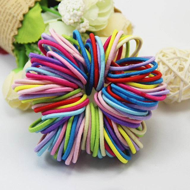 100pcs/lot Girls Elastic Hair Bands Ponytail Holder Rubber Bands Hair Accessories Women Multicolor Tie Gum