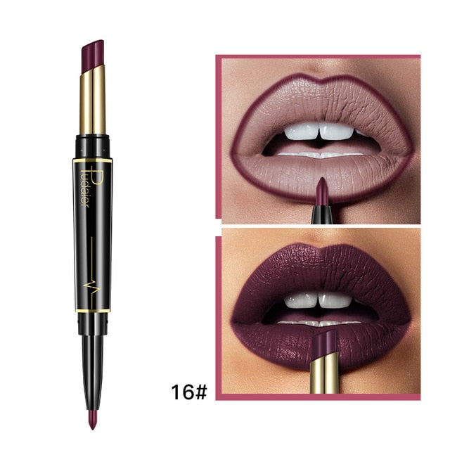 Pudaier Matte Lipstick Wateproof Double Ended Long Lasting Lipsticks Brand Lip Makeup Cosmetics Nude Dark Red Lips Liner Pencil