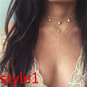 2018 New Multilayer Crystal Moon Pendant Necklaces For Women Vintage Charm Choker Necklace Statement Party Jewelry Accessories